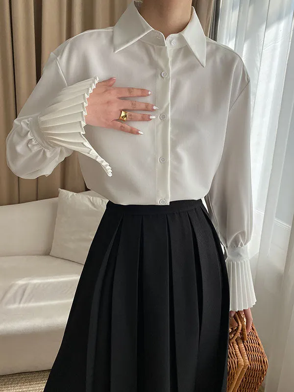 Flared Sleeves Solid Color Lapel Blouses&Shirts Tops