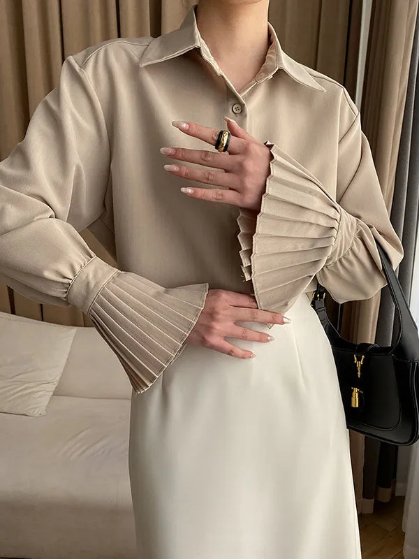 Flared Sleeves Solid Color Lapel Blouses&Shirts Tops