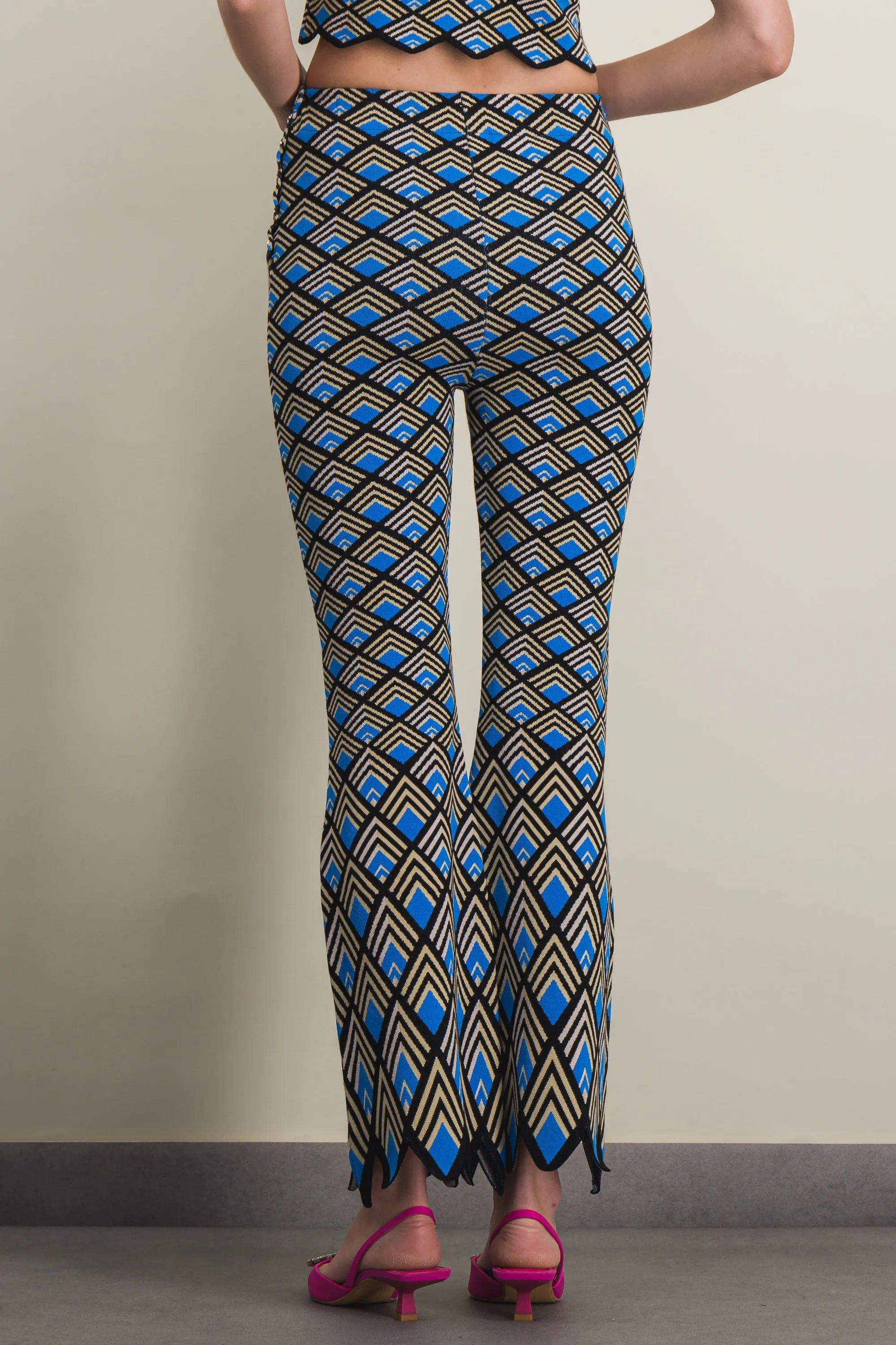 Geometric jacquard flared pants