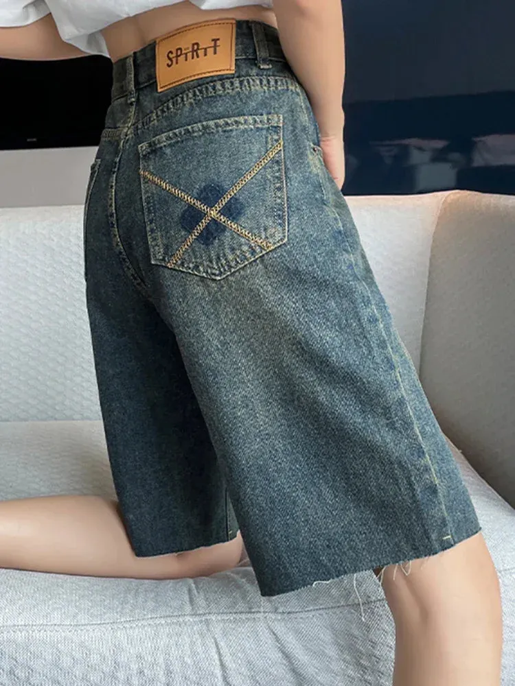 Girlary Chicly Thin Style Basic Washed Simple Loose Street Female Jeans Casual Straight High Waist Fashion Distressed Summer Women Jeans