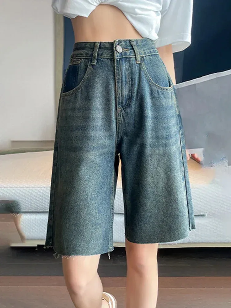 Girlary Chicly Thin Style Basic Washed Simple Loose Street Female Jeans Casual Straight High Waist Fashion Distressed Summer Women Jeans