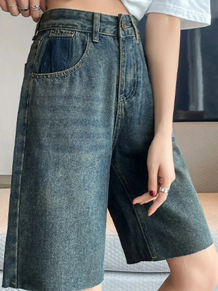 Girlary Chicly Thin Style Basic Washed Simple Loose Street Female Jeans Casual Straight High Waist Fashion Distressed Summer Women Jeans