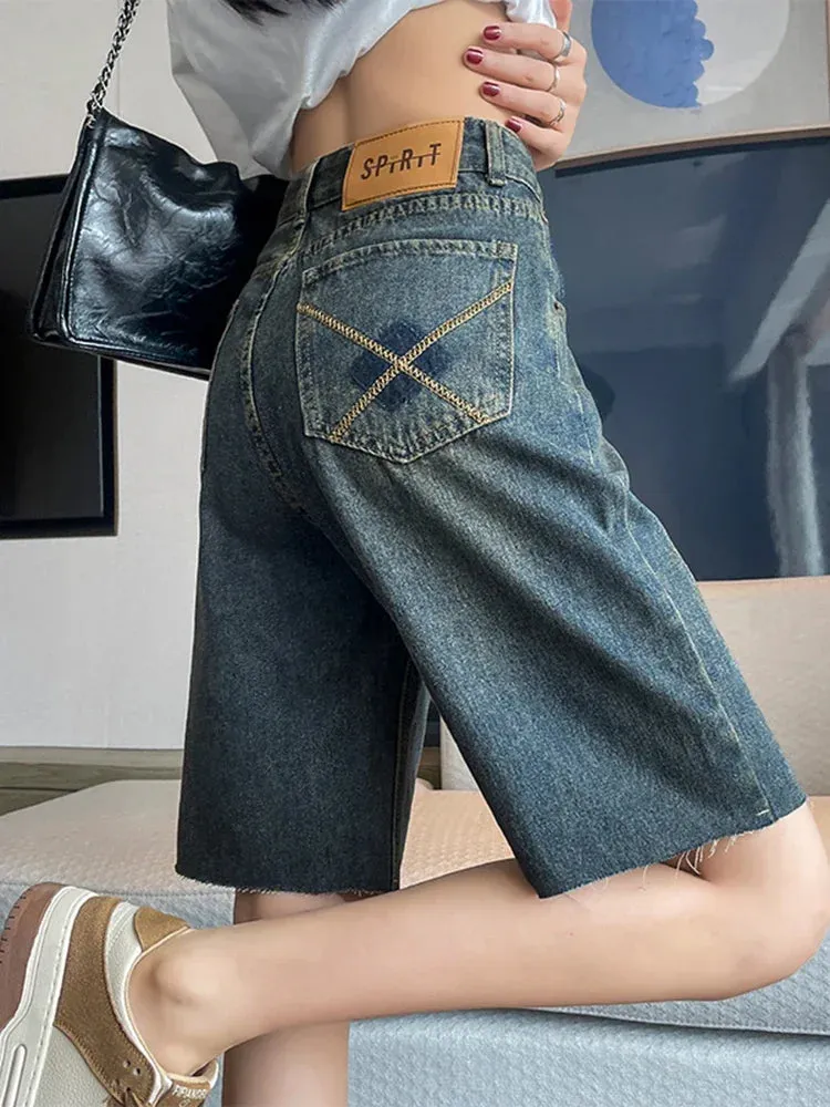 Girlary Chicly Thin Style Basic Washed Simple Loose Street Female Jeans Casual Straight High Waist Fashion Distressed Summer Women Jeans