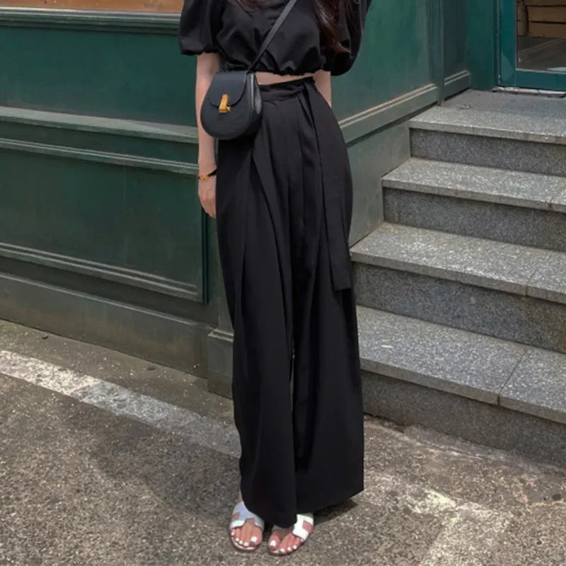 Girlary High Waist Pleated Women Pants Straight Tube Loose Wide Leg Pants Korean Chic Autumn Simple Casual Streetwear Women Pants