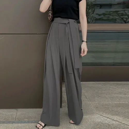 Girlary High Waist Pleated Women Pants Straight Tube Loose Wide Leg Pants Korean Chic Autumn Simple Casual Streetwear Women Pants