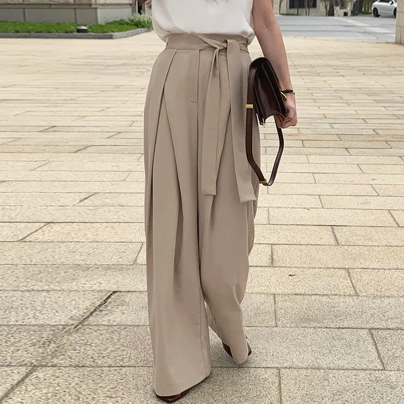 Girlary High Waist Pleated Women Pants Straight Tube Loose Wide Leg Pants Korean Chic Autumn Simple Casual Streetwear Women Pants