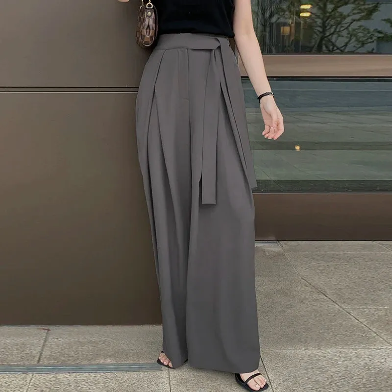 Girlary High Waist Pleated Women Pants Straight Tube Loose Wide Leg Pants Korean Chic Autumn Simple Casual Streetwear Women Pants