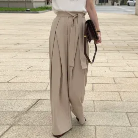 Girlary High Waist Pleated Women Pants Straight Tube Loose Wide Leg Pants Korean Chic Autumn Simple Casual Streetwear Women Pants