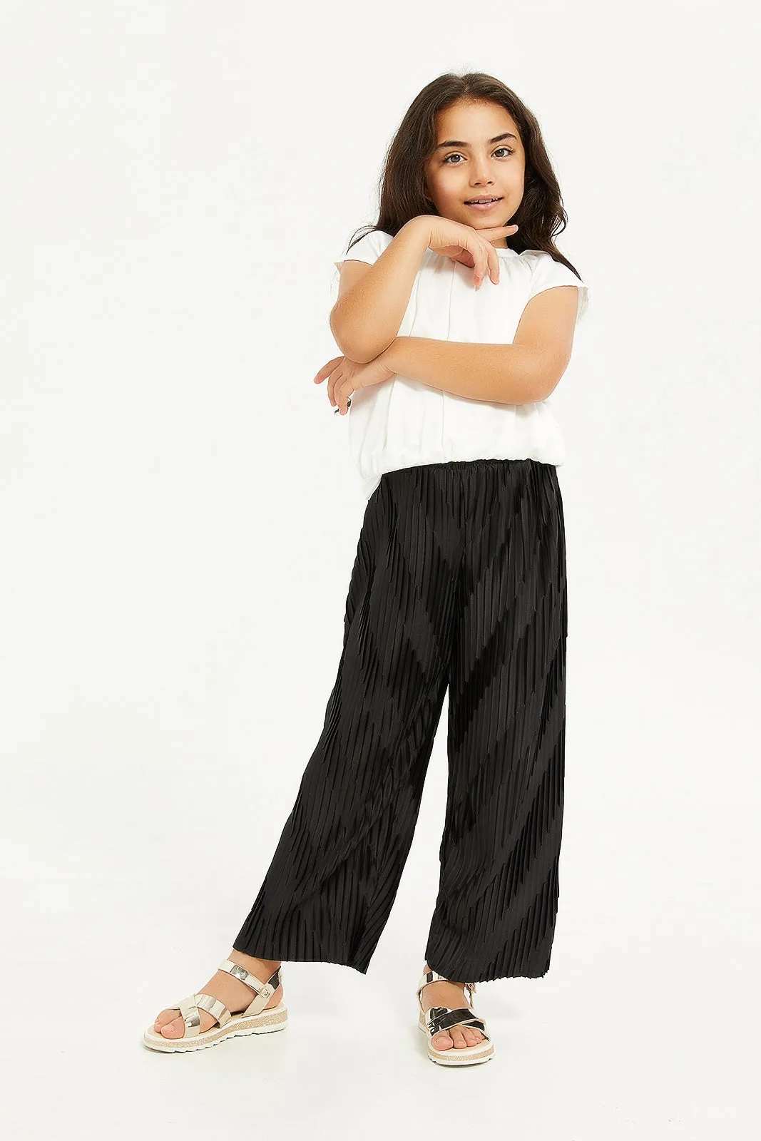 Girls Black Pleated Trouser