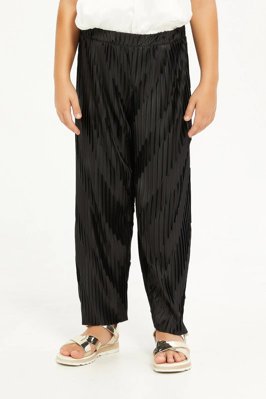 Girls Black Pleated Trouser