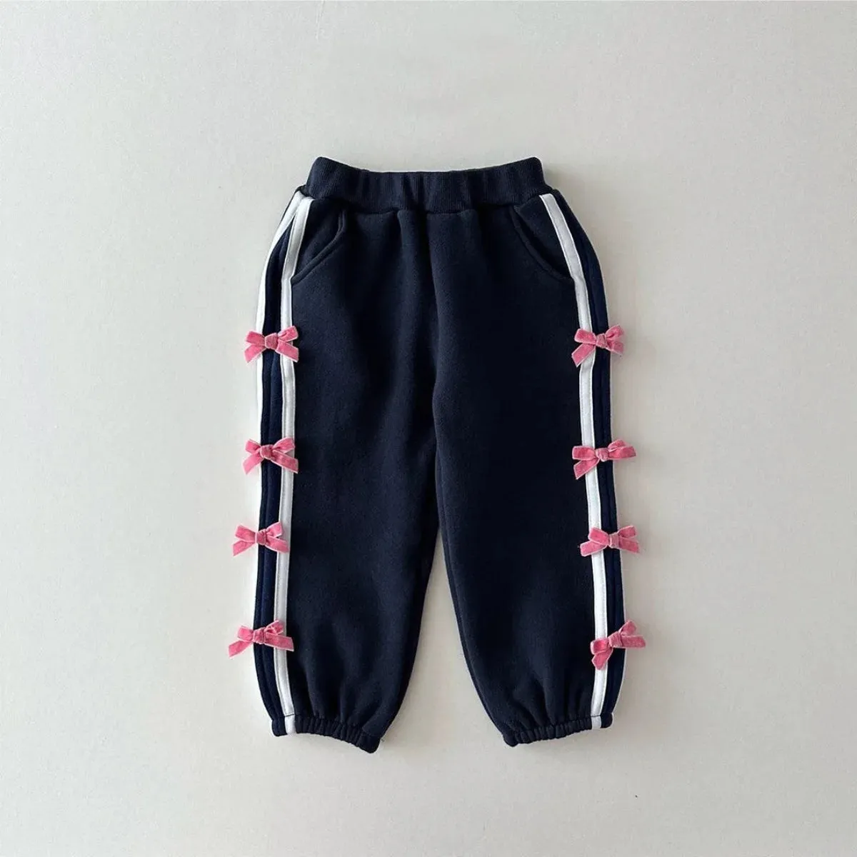 Girls Striped Bow Sweatpants