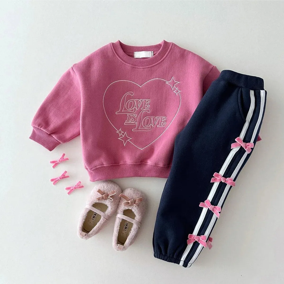 Girls Striped Bow Sweatpants