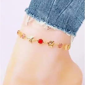 Gold Butterfly with Multi Color Crystal Stone Ankle Bracelet