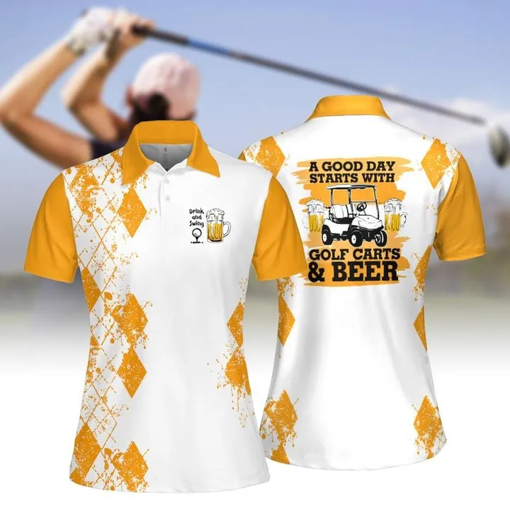 Good Day Starts With Golf Carts And Beer Short Sleeve Polo Shirt, Sleeveless Polo Shirt