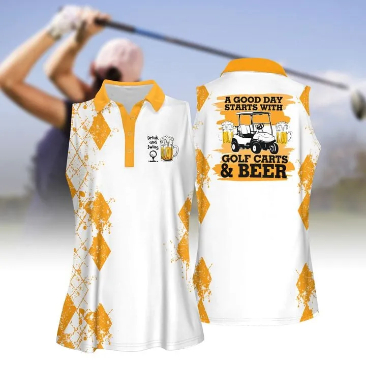 Good Day Starts With Golf Carts And Beer Short Sleeve Polo Shirt, Sleeveless Polo Shirt