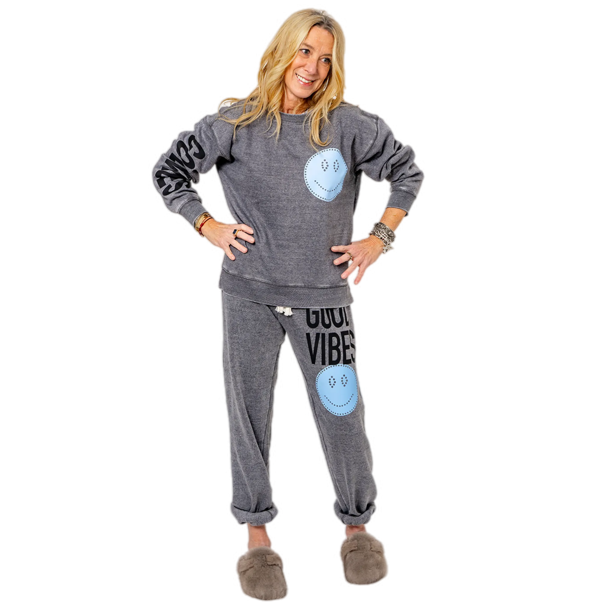 Good Vibes Lt blue Smile Grey Sweatshirt