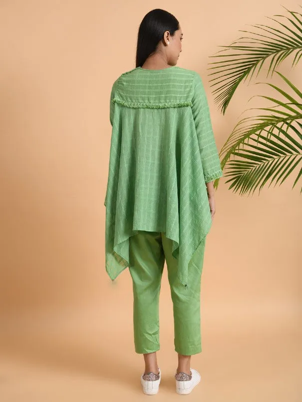 Green Asymmetrical Cotton Top with Tassels