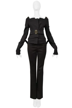 GUCCI BY TOM FORD BLACK BONDAGE JACKET ENSEMBLE WITH DARK BROWN PANTS 2003