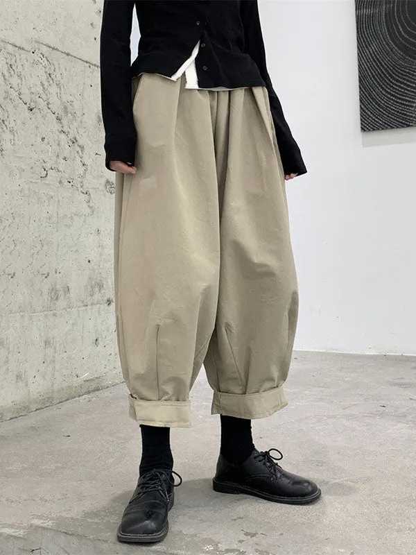 Harem Pants Loose Elasticity High-Waisted Pleated Solid Color Split-Joint Pants Trousers