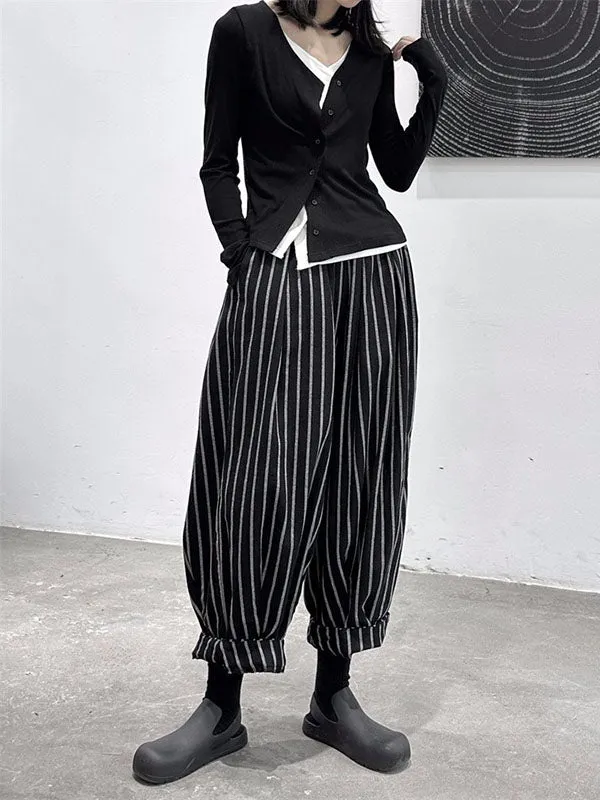 Harem Pants Loose High-Waisted Split-Joint Striped Patterns Pants Trousers