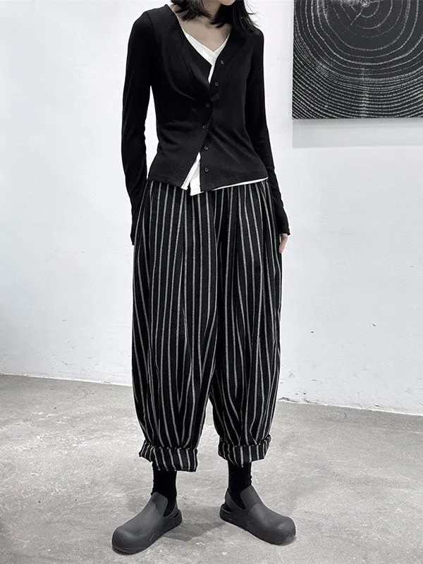 Harem Pants Loose High-Waisted Split-Joint Striped Patterns Pants Trousers