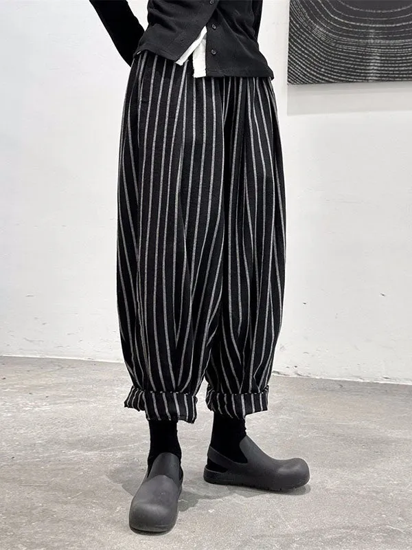 Harem Pants Loose High-Waisted Split-Joint Striped Patterns Pants Trousers