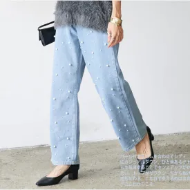 Heavy Industry Nail Pearl Buckle Women's Jeans Casual Loose Trousers