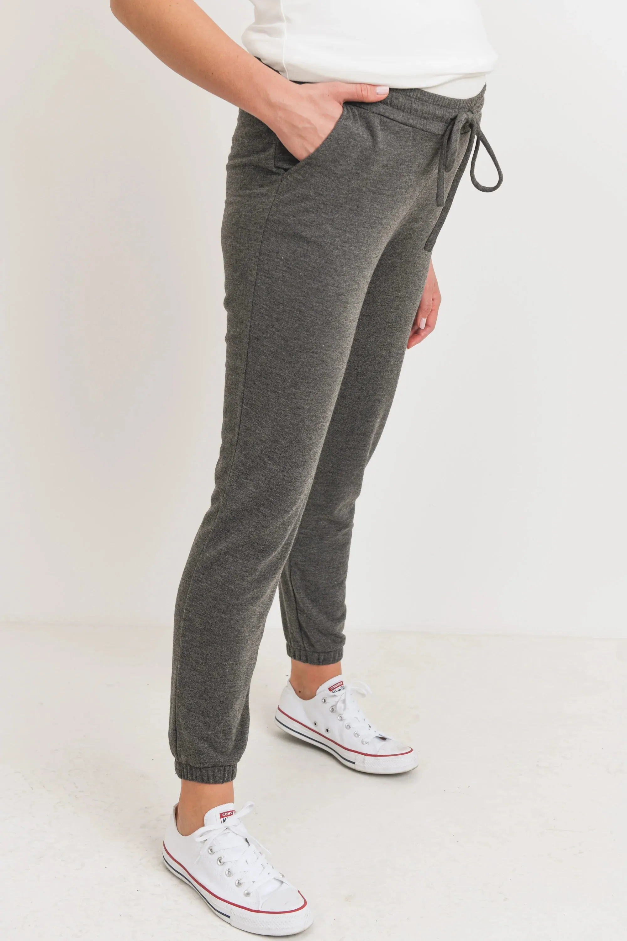 Hello Miz Two-Tone Brushed Terry Maternity Sweatpants, Charcoal