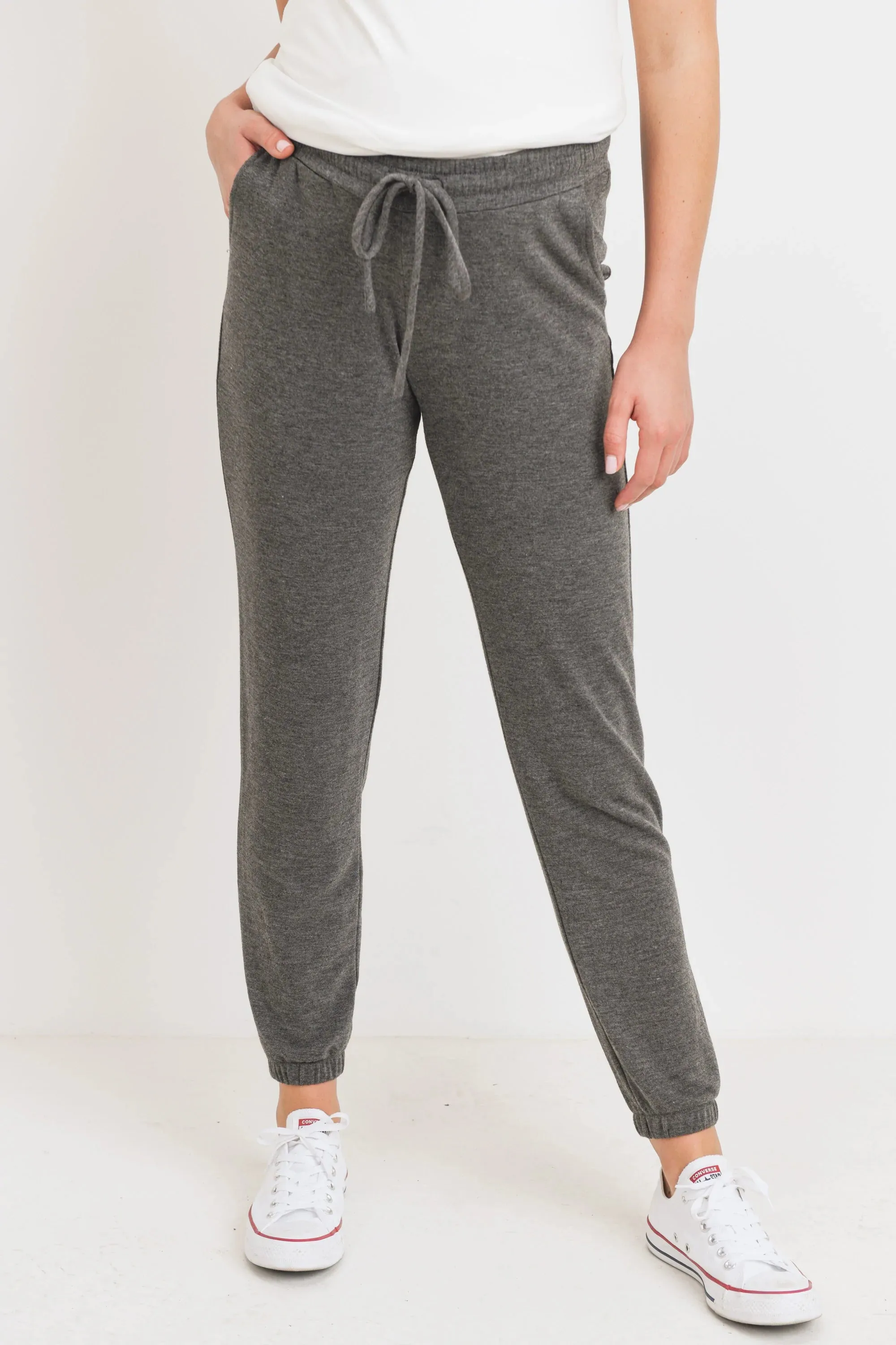 Hello Miz Two-Tone Brushed Terry Maternity Sweatpants, Charcoal