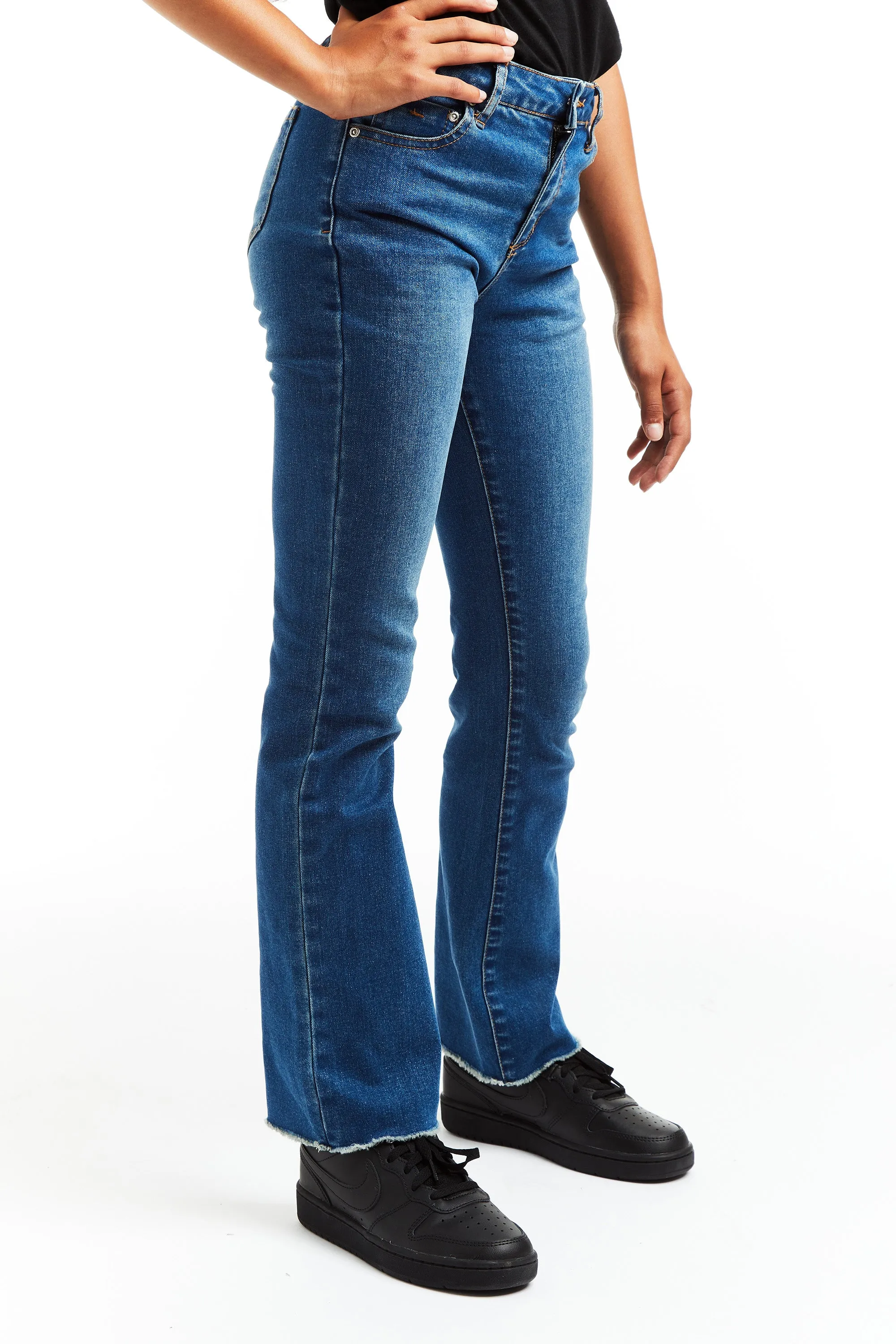 High Rise Fray Hem Bootcut