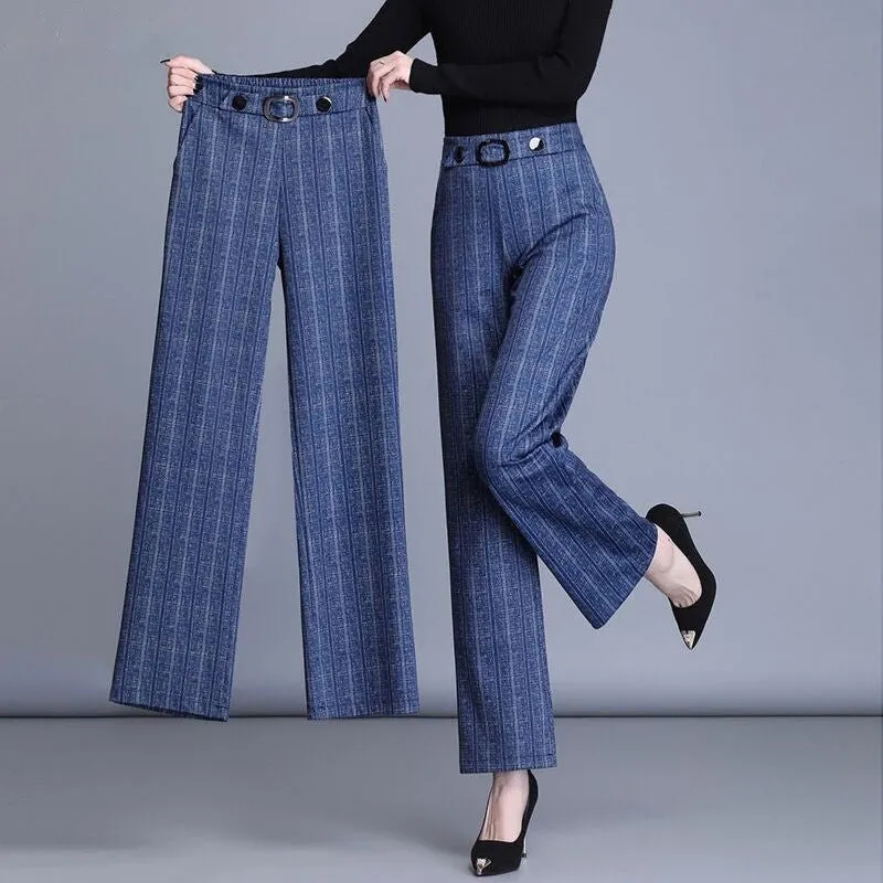 High Waist Plus Size Wide Leg Pants Casual Straight Trousers