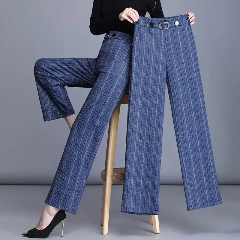 High Waist Plus Size Wide Leg Pants Casual Straight Trousers