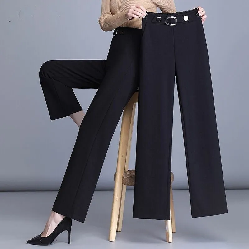 High Waist Plus Size Wide Leg Pants Casual Straight Trousers