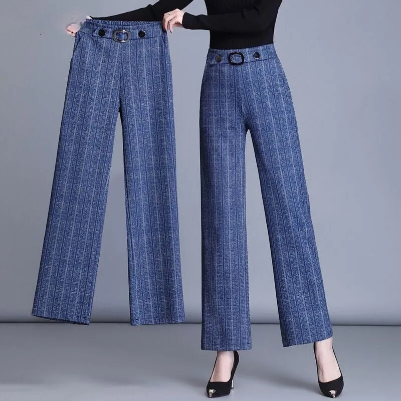 High Waist Plus Size Wide Leg Pants Casual Straight Trousers