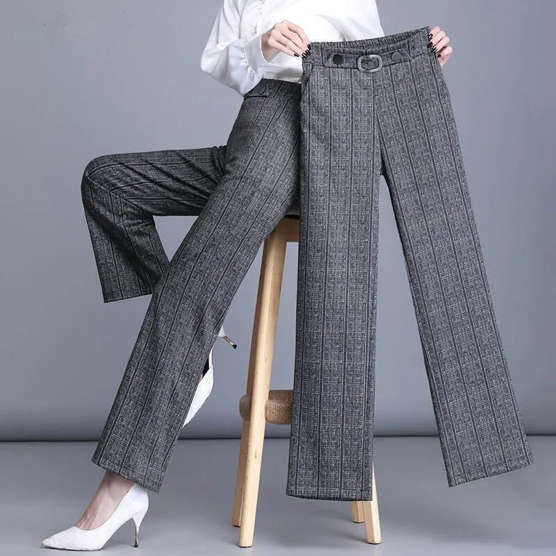 High Waist Plus Size Wide Leg Pants Casual Straight Trousers