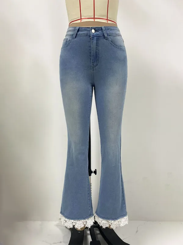 High Waist Slim Fit Bootcut Jeans For Women's With Fresh Hem Lace Trousers