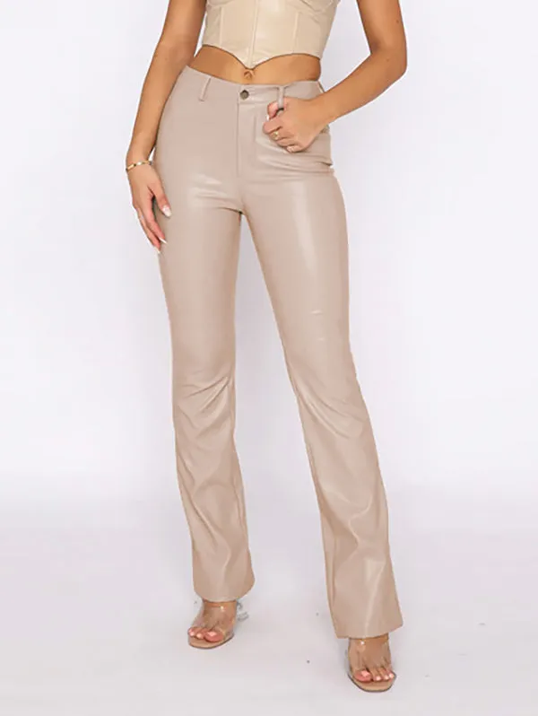 High Waisted Buttoned Solid Color Zipper Pants Trousers