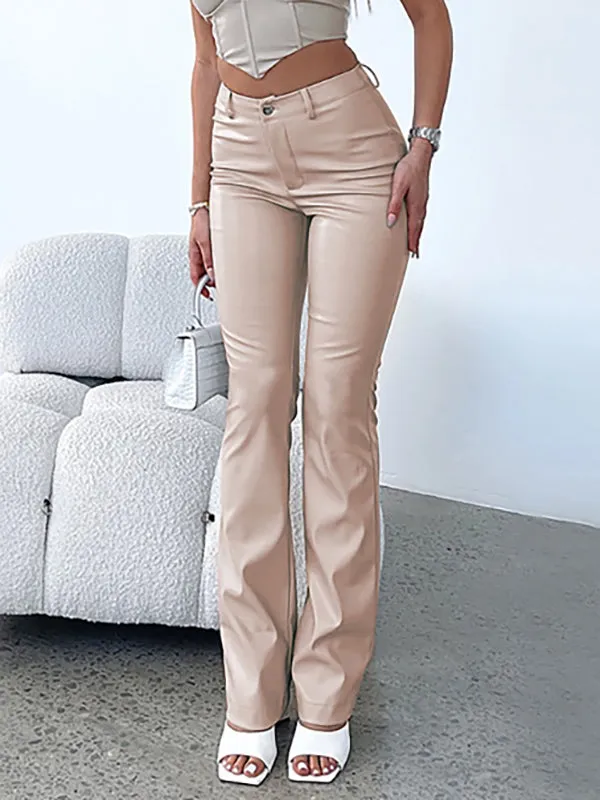 High Waisted Buttoned Solid Color Zipper Pants Trousers