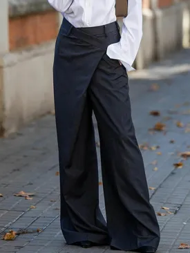 High Waisted Loose Asymmetric Solid Color Split-Joint Suit Pants Trousers