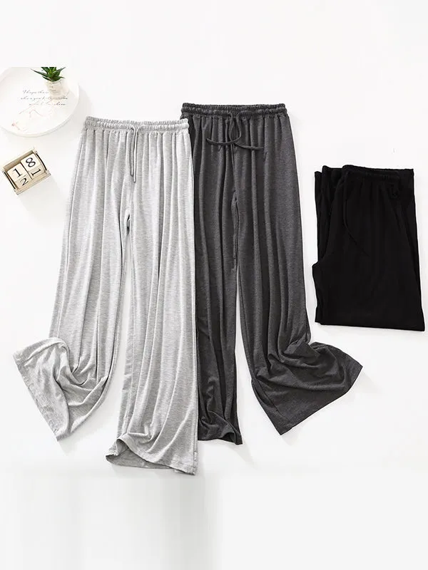 High Waisted Loose Drawstring Elasticity Solid Color Casual Pants Bottoms Trousers