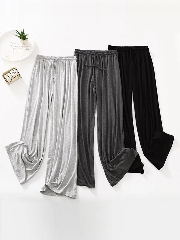 High Waisted Loose Drawstring Elasticity Solid Color Casual Pants Bottoms Trousers