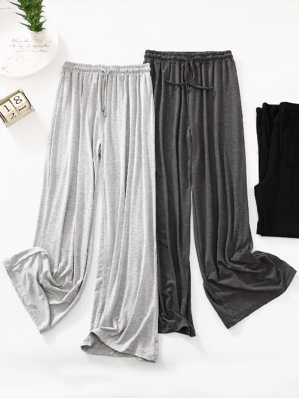 High Waisted Loose Drawstring Elasticity Solid Color Casual Pants Bottoms Trousers