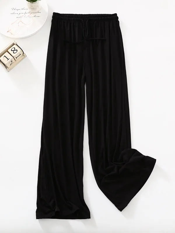 High Waisted Loose Drawstring Elasticity Solid Color Casual Pants Bottoms Trousers