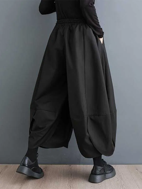 High Waisted Loose Drawstring Pleated Solid Color Pants Trousers