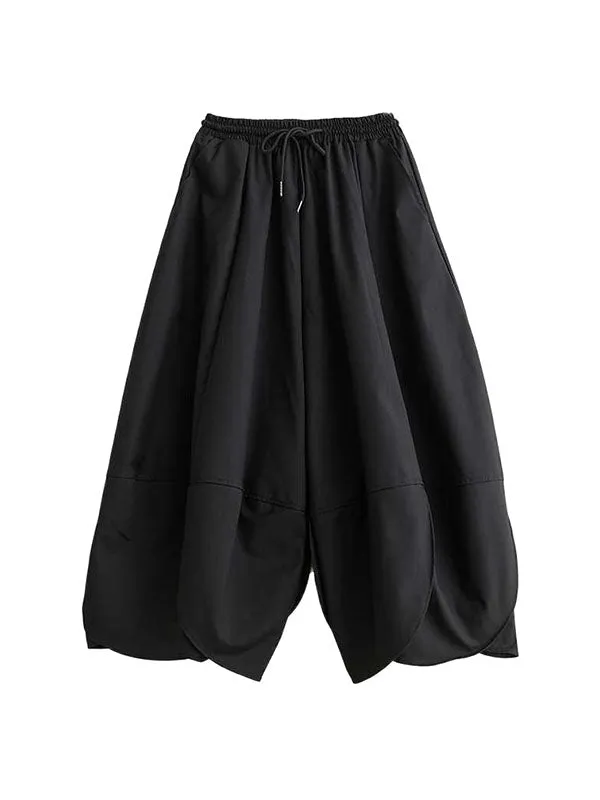 High Waisted Loose Drawstring Pleated Solid Color Pants Trousers