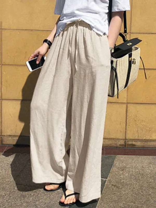 High Waisted Loose Drawstring Pockets Solid Color Pants Trousers