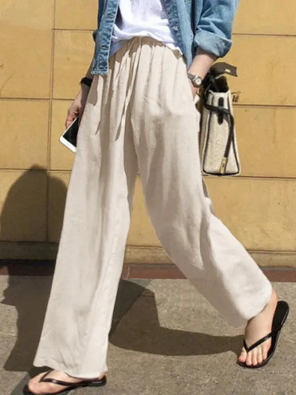 High Waisted Loose Drawstring Pockets Solid Color Pants Trousers