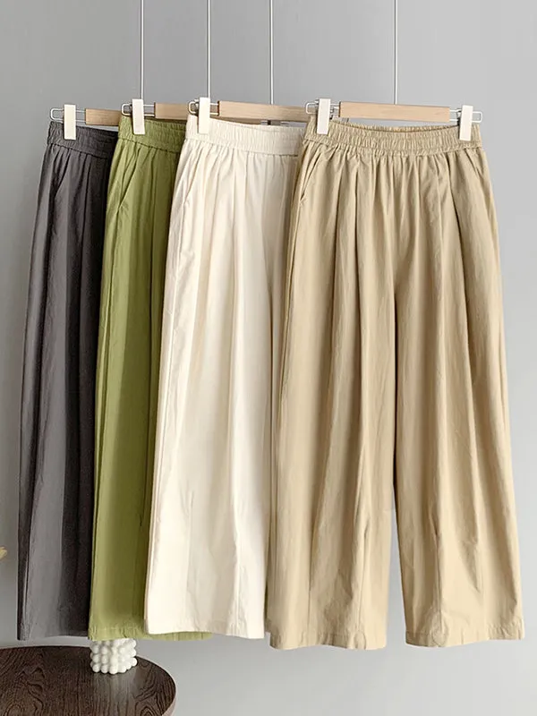 High Waisted Loose Elasticity Pleated Solid Color Split-Joint Pants Trousers