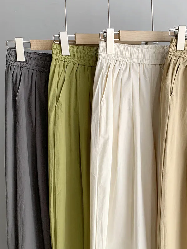 High Waisted Loose Elasticity Pleated Solid Color Split-Joint Pants Trousers