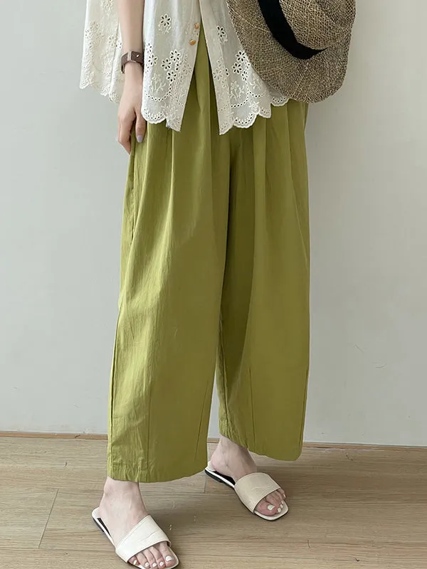 High Waisted Loose Elasticity Pleated Solid Color Split-Joint Pants Trousers